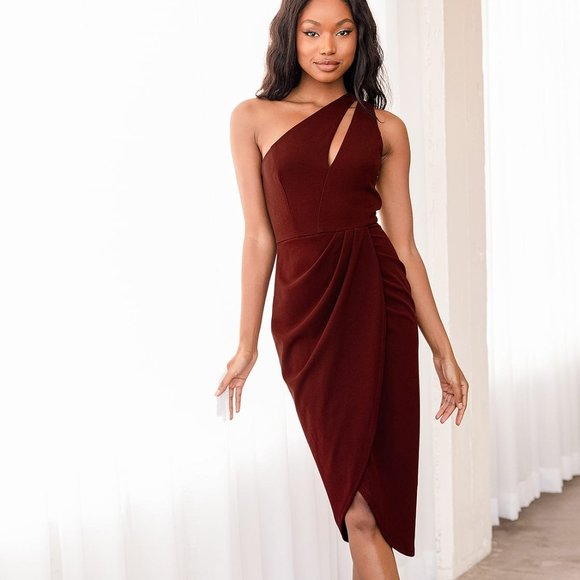 Lulus Dresses & Skirts - Lulu's | So Flirty Burgundy One-Shoulder Cutout Asymmetrical Dress, Size Med